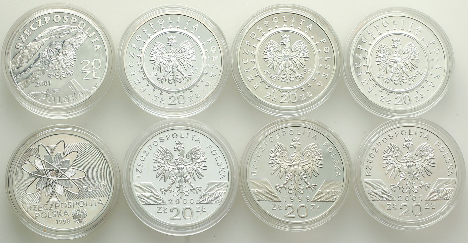 III RP. 20 złotych 1997-2001, zestaw 8 monet